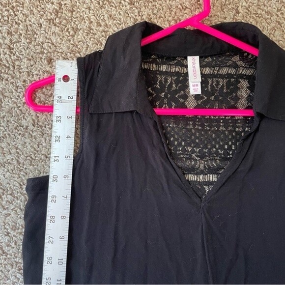 Xhilaration Black Lace Back Tank Top Blouse size M Collar V-neck Dressy Casual - Picture 9 of 11
